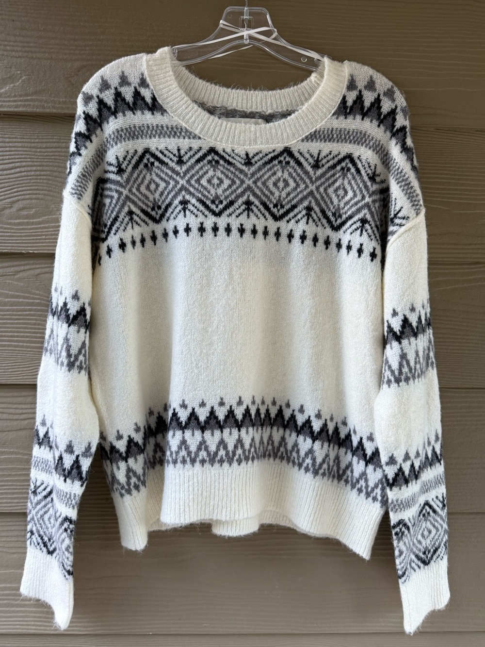 Lucky Brand Ivory & Gray Fair Isle Crewneck Sweater